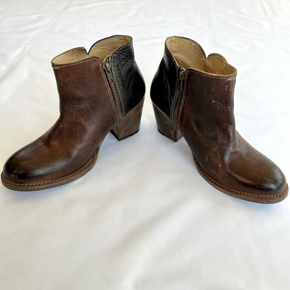 Bed Stu Yell Bootie Women Size 10 Leather Ankle Boot Brown Two Toned Side Zip - Picture 3 of 8